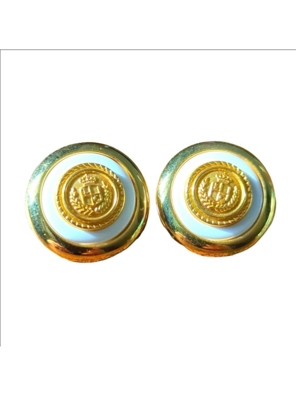VTG Liz Claiborne 80s Gold & White Crest Stud Earrings – Classic Preppy